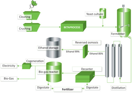 Processflow bio-ethanol production